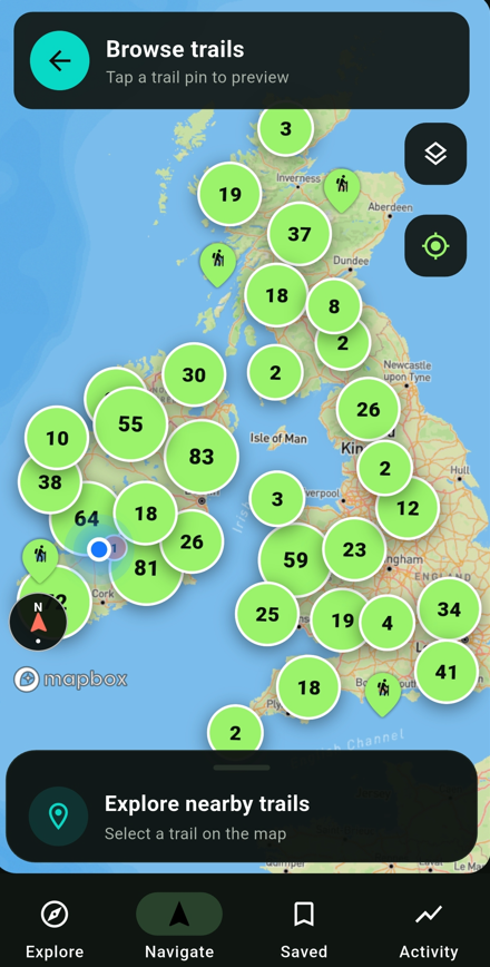 Kinea Hike trail discovery map across Ireland and the UK