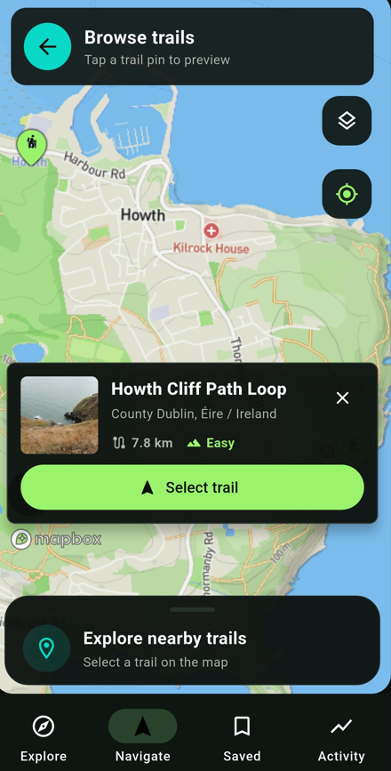Howth Cliff Path trail preview on the Kinea Hike map